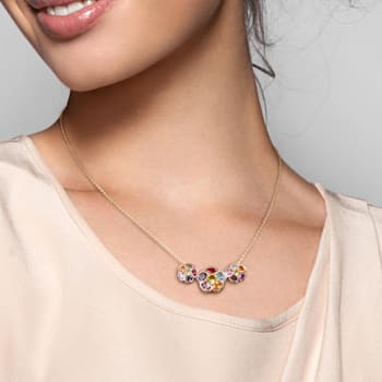5 3/4 CT TGW Mixed Gemstone Flower Yellow Plated Sterling Silver Pendant
With Chain