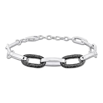 Black Enamel Oval Link Bracelet in Sterling Silver