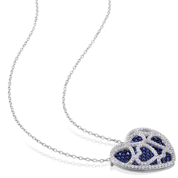 4 CT TGW Created Blue and Created White Sapphire Heart Cluster Necklace
in Sterling Silver