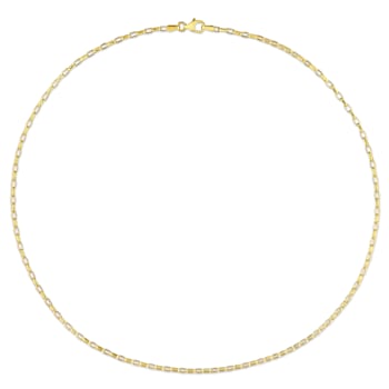 Fancy Rectangular Rolo Chain Necklace in Yellow Plated Sterling Silver