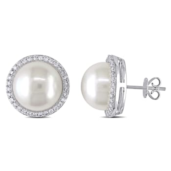 12.5-13MM Freshwater Cultured Pearl and 1/2 CT TW Diamond Halo Earrings
in 14K White Gold