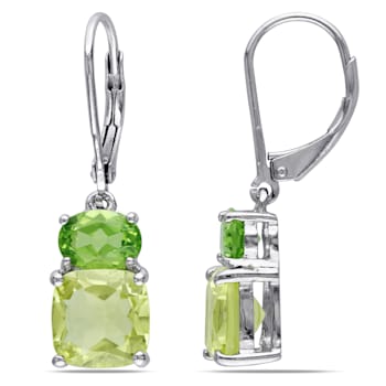 5-7/8ctw Peridot and Lemon Quartz Leverback Earrings in Sterling Silver