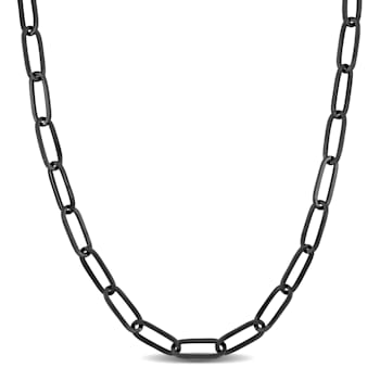 6.3mm  Paperclip Chain Necklace in 14k White Gold Completely Black
Rhodium Plated, 18 in