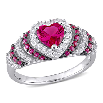 1 3/4 CT TGW Created Ruby and Created White Sapphire Heart Ring in
Sterling Silver