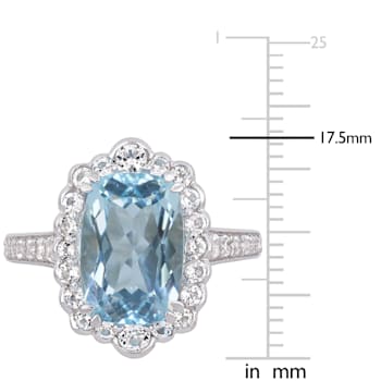5 7/8 CT TGW Sky Blue and White Topaz Halo Cocktail Ring in Sterling Silver