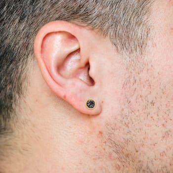 Black Diamond Accent Circle Men's Stud Earrings in 18K Yellow Gold Over
Sterling Silver