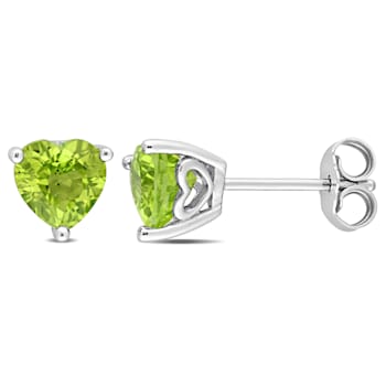 1 5/8 CT TGW Heart Shape Peridot Stud Earrings in Sterling Silver