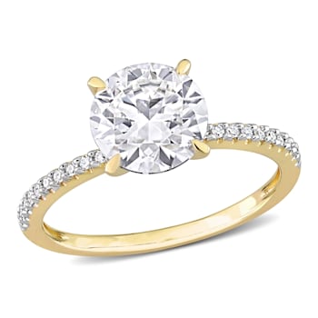 2 CT DEW Created Moissanite and 1/10 CT TW Diamond Engagement Ring in
14K Yellow Gold