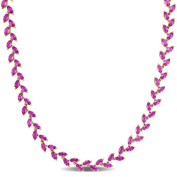 29 1/2 CT TGW Created Pink Sapphire Leaf Necklace in Yellow Plated
Sterling Silver