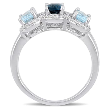 1 3/5 CT TGW London Blue and Sky Blue Topaz with 1/5 CT TW Diamond
3-Stone Ring in Sterling Silver