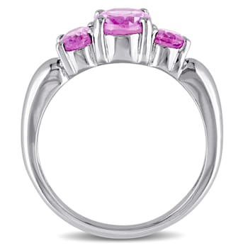 3 1/6 CTW Created Pink Sapphire 3-Stone Ring in Sterling Silver