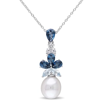 9.5-10MM Freshwater Cultured Pearl and 3 1/4 CT TGW Topaz Pendant with
Chain in Sterling Silver