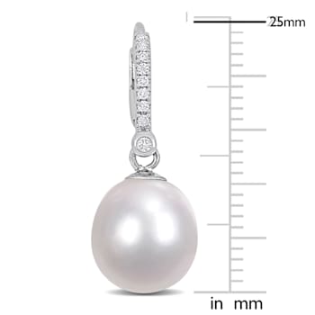 10-11MM South Sea Cultured Pearl and 1/8 CT TW Diamond Earrings in 14K
White Gold