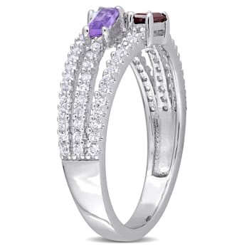 3/4 CTW Multi-Gemstone Split-Shank Ring in Sterling Silver