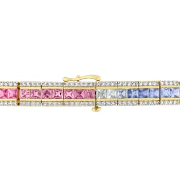 15 3/8 CT TGW Multi-Color Square and Round Sapphire Tennis Bracelet in
14K Yellow Gold