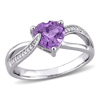 1 CT TGW Amethyst and Diamond Accent Heart Ring in Sterling Silver