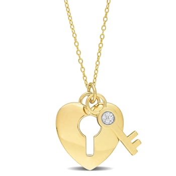 Diamond Accent Lock and Key Heart Charm with Chain in Yellow Plated
Sterling Silver