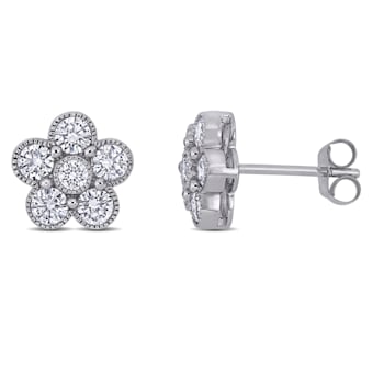 1 CT TW Diamond Flower Stud Earrings in 14k White Gold