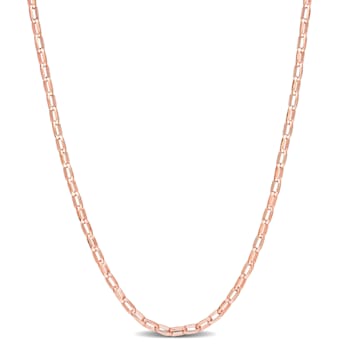 Fancy Rectangular Rolo Chain Necklace in Rose Plated Sterling Silver