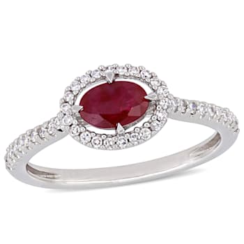 3/5 CT TGW Ruby and 1/5 CT TW Diamond Halo Ring in 14K White Gold