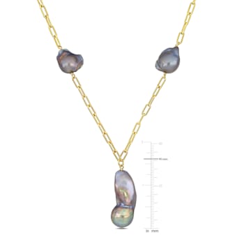 13-15 MM Grey Freshwater Cultured Pearl Oval Lariat Necklace in 18K
Yellow Gold Over Sterling Silver