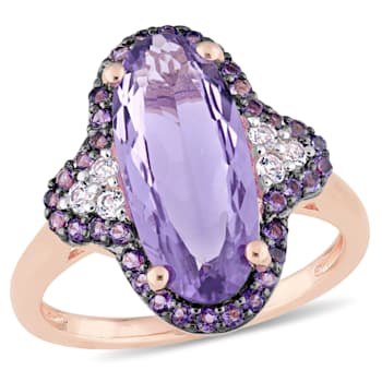 3 1/2 CT TGW Amethyst and White Topaz Ring in Rose Gold Plated Sterling Silver