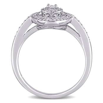 1/4 CT TW Diamond Vintage Oval Shaped Halo Ring in Sterling Silver