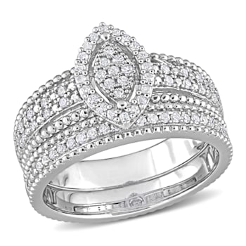 1/3 CT TW Diamond Marquise Shape Cluster Bridal Set in Sterling Silver
