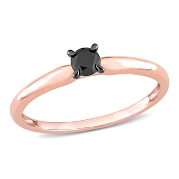 1/4 ct Black Diamond Solitaire Engagement Ring in 14K Rose Gold