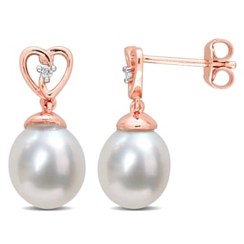 8-9MM South Sea Cultured Pearl and White Topaz Earrings in 18K Rose Gold
Over Sterling Silver