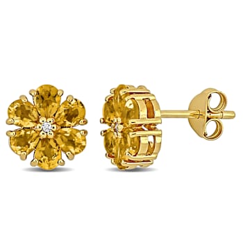 1 3/4 CT TGW Citrine and White Topaz Flower Stud Earrings in Yellow
Plated Sterling Silver