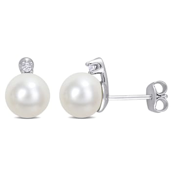 8-8.5MM Freshwater Cultured Pearl and Diamond Accent Stud Earrings in
Sterling Silver