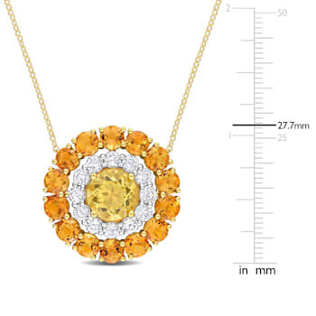 11.40 CTW Citrine, Madeira Citrine and Topaz Double Halo 18k Gold Plated
Silver Pendant w/Chain