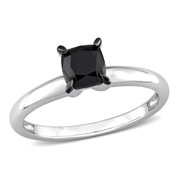 1 ct Black Diamond Solitaire Engagement Ring in 14K White Gold