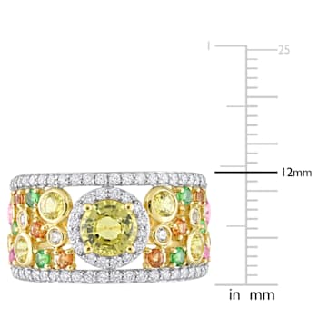 2 3/5 CT TGW Multi-Color Sapphire, Tsavorite and 1/2 CT TW Diamond Halo
Ring in 14K Yellow Gold