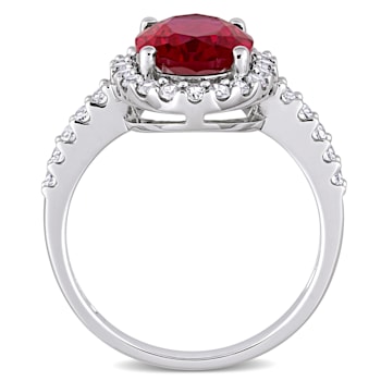 4 3/4 CT TGW Created Ruby and Created White Sapphire Halo Engagement
Ring in 10K White Gold