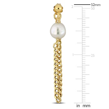 8-8.5MM Freshwater Cultured Pearl Earrings with Curb Chain in Yellow
Plated Sterling Silver