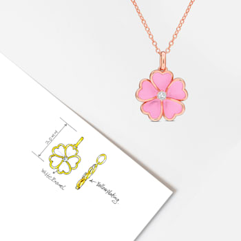 1/10 CT TGW White Topaz with Pink Enamel Flower Pendant with Chain in
Rose Plated Sterling Silver