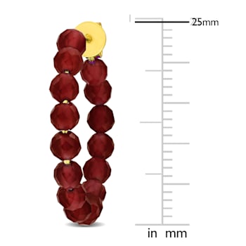 3 4/5ctw Garnet Beaded Hoop Earrings in Yellow Plated Sterling Silver