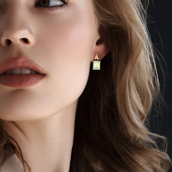 6 4/5 CT TGW Green Quartz and Black Sapphire Earrings in Yellow Plated
Sterling Silver