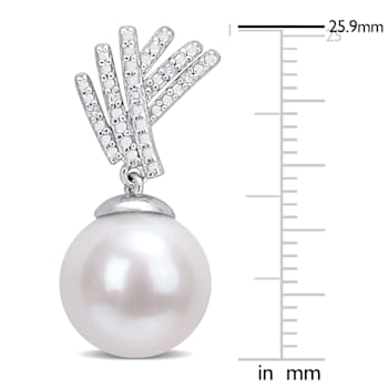 11-12MM Freshwater Cultured Pearl and Diamond Accent Drop Earrings in
Sterling Silver