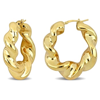 39.5MM Twisted Hoop Earrings in 18K Yellow Gold Over Sterling Silver