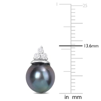 8-8.5 MM Black Tahitian Cultured Pearl and 1/8 CT TW Diamond Stud
Earrings in Sterling Silver