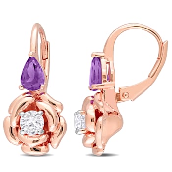 1 1/3 CT TGW African-Amethyst and White Topaz Rose Earrings in Rose
Plated Sterling Silver