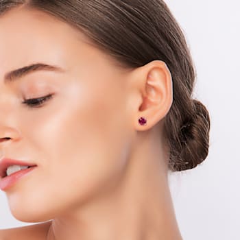 3 1/4 CT TGW Created Ruby Stud Earrings in Sterling Silver