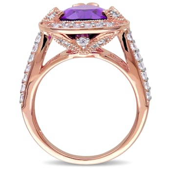 5 7/8 CT TGW Multi-Gemstones and Diamond Accent Halo Shank Ring in Rose
Gold Plated Sterling Silver