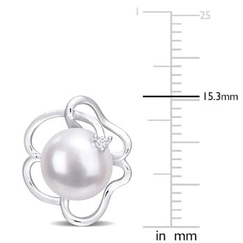 7.5-8MM Freshwater Cultured Pearl and Created White Sapphire Floral Stud
Earrings in Sterling Silver