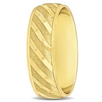 Ladies 6mm Striped Wedding Band in 10K Yellow Gold