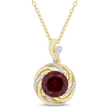 2 1/7 CT TGW Garnet, White Topaz and Diamond Pendant with Chain in
Yellow Plated Sterling Silver
