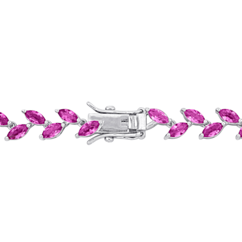 29 1/2 CT TGW Created Pink Sapphire Leaf Necklace in Sterling Silver